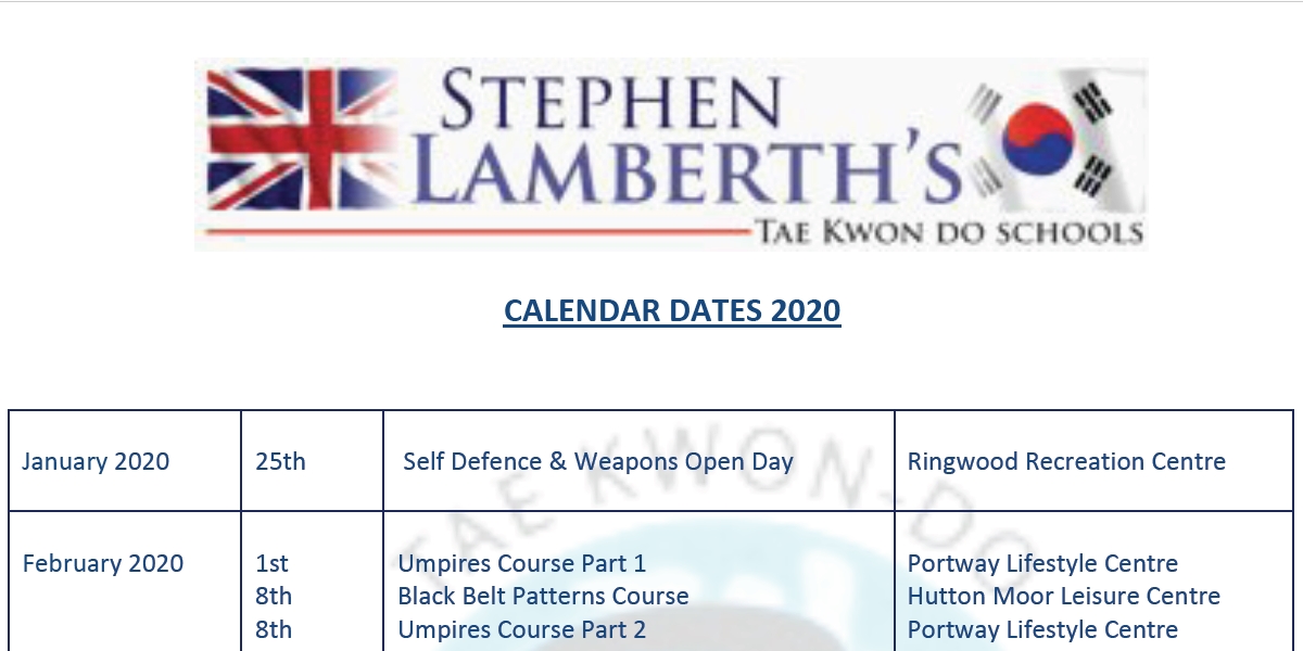Events Calendar 2020